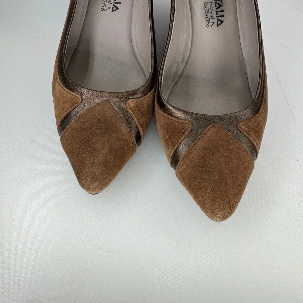 Aquatalia Marvin‎ K Pumps Women 6.5 Brown Suede Leather Pointed Toe Wedge Shoes